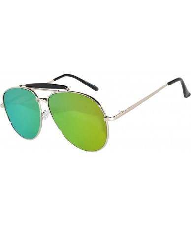 Cat Eye Aviator Brow Bar Flat Mirror Multicolor Lens Sunglasses Metal Frame - Silver_frame_pink_lens - CI183C6E83N $10.84