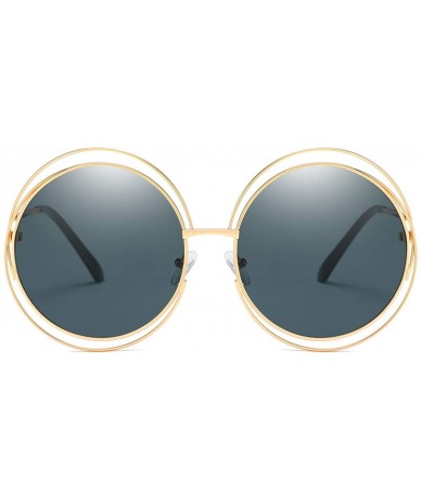 Oversized Metal Double Circle Wire Frame Oversized Round Sunglasses for Women - C Black - CJ194522YU3 $23.91