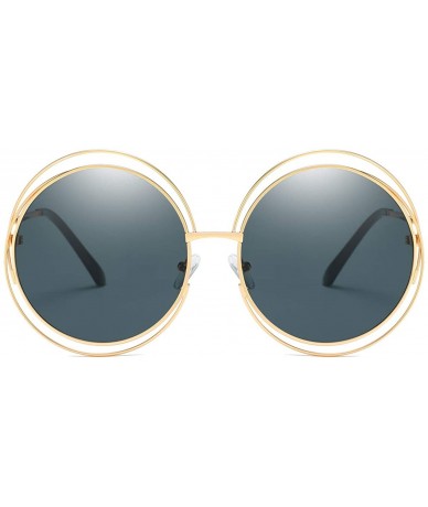 Oversized Metal Double Circle Wire Frame Oversized Round Sunglasses for Women - C Black - CJ194522YU3 $13.76