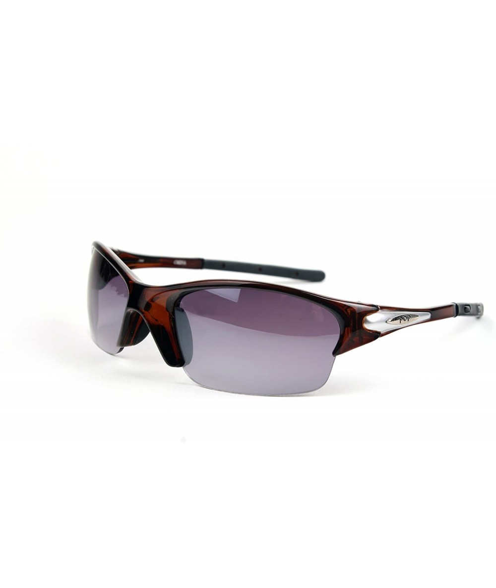 Wrap Unisex Half Rim Sporty Wraparound Sunglasses P808 - Brown-gradient Smoke Lens - CS11C2VYF1R $15.76