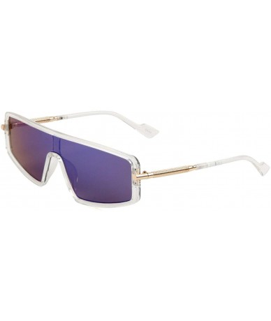 Shield Slim Flat Top One Piece Shield Lens Wrap Around Luxury Sunglasses - Transparent & Gold Frame - CQ18WM6RL0S $9.86