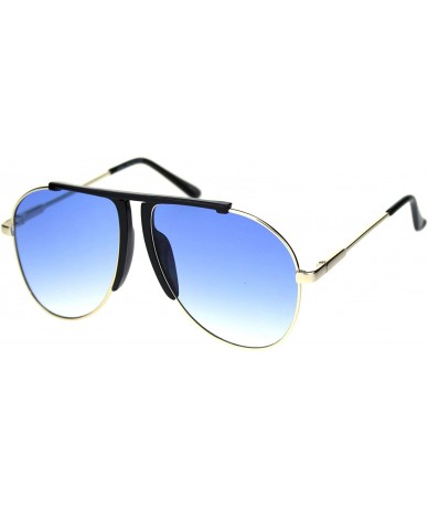 Aviator Racer Aviator Sunglasses Vintage Unisex Fashion Gradient Color Lens Spring Hinge - Black Gold (Blue) - CG18A554UEI $1...