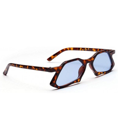 Square Vintage Polygon Sunglasses Men High Fashion Sun Glasses for Ladies Unisex Gift - Leopard With Blue - CB18HDWK3W7 $10.26