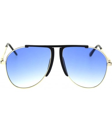 Aviator Racer Aviator Sunglasses Vintage Unisex Fashion Gradient Color Lens Spring Hinge - Black Gold (Blue) - CG18A554UEI $1...