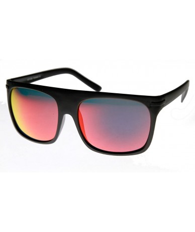 Aviator Action Sport Square Color Mirror Flash Lens Skate Flat Top Sunglasses - Black Fire - CO11VK7YEF1 $10.57