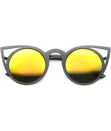 Cat Eye Womens Fashion Round Metal Cut-Out Flash Mirror Lens Cat Eye Sunglasses - Black / Yellow Mirror - CX128PMD6CZ $21.47