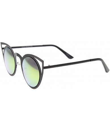Cat Eye Womens Fashion Round Metal Cut-Out Flash Mirror Lens Cat Eye Sunglasses - Black / Yellow Mirror - CX128PMD6CZ $18.66
