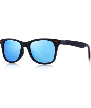 Rectangular Ultra Lightweight Retro Rectangular Rivets Polarized Sunglasses-100% UV protection - Blue Mirror - CB18MH5S8CS $1...