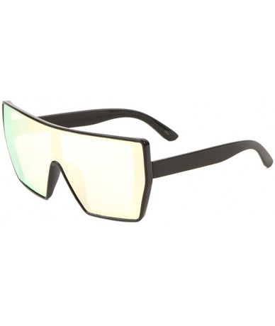 Shield Color Mirror Flat Top Curved Geometric Shield One Piece Lens Sunglasses - Green - CL198L29MUO $16.74