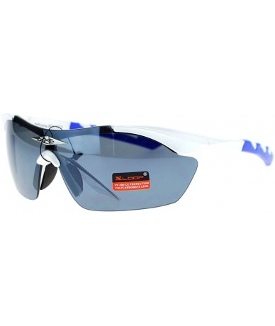 Wrap Xloop Sports Sunglasses Half Rim Rubber Nose/Temple Wrap Around UV 400 - White Blue - CM126UDOEI1 $12.33