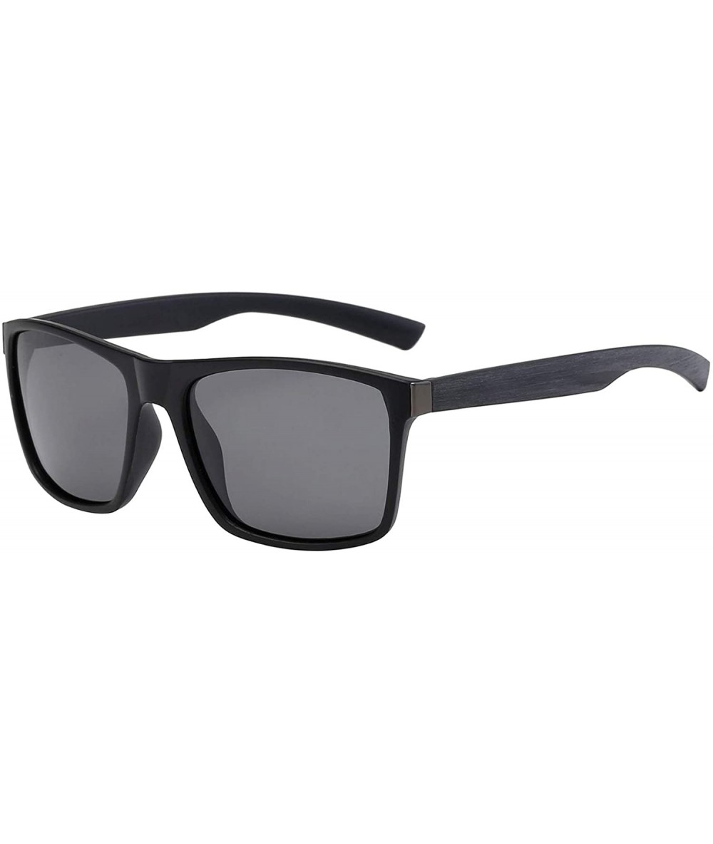 Oversized Mens Polarized Square Sunglasses American Classic Wood Grain Print Pouch - Grey / Smoke - CL18ULA8WZ2 $14.64