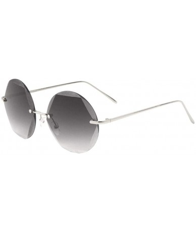 Round Rimless Round Hexagon Diamond Glass Cut Lens Sunglasses - Black - C8197A70H3D $11.09