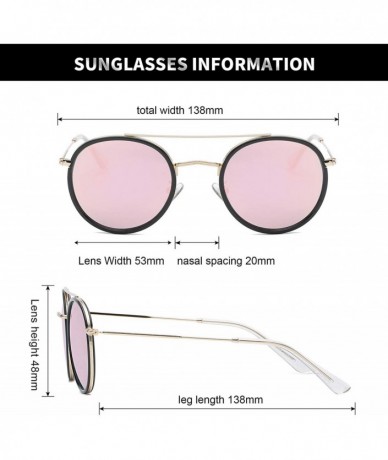 Aviator Small Round Double Bridge Sunglasses For Women Men Polarized 100% UV Protection - Gold Frame/Pink Mirrored Lens - CM1...
