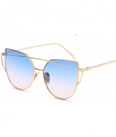 Oversized Sunglasses Women Luxury Cat eye Brand Design Mirror Flat Rose Gold Vintage Cateye sun glasses lady Eyewear - A2 - C...