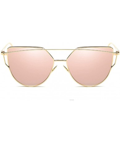Oversized Sunglasses Women Luxury Cat eye Brand Design Mirror Flat Rose Gold Vintage Cateye sun glasses lady Eyewear - A2 - C...