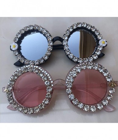 Round Round Women Sparkling Crystal Diamond Sunglasses Thick Frame - C4 - CY18XK4M8U5 $12.36