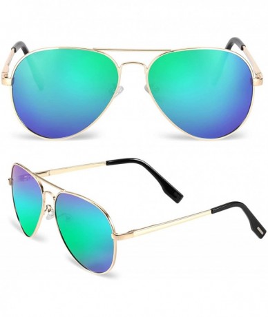 Oval Aviator Sunglasses For Men/Women Polarized UV protection With 58mm Lens- Lightweight - Golden Frame/Gradient Blue - CM19...