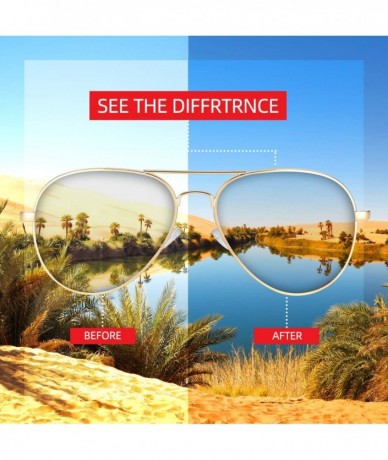 Oval Aviator Sunglasses For Men/Women Polarized UV protection With 58mm Lens- Lightweight - Golden Frame/Gradient Blue - CM19...