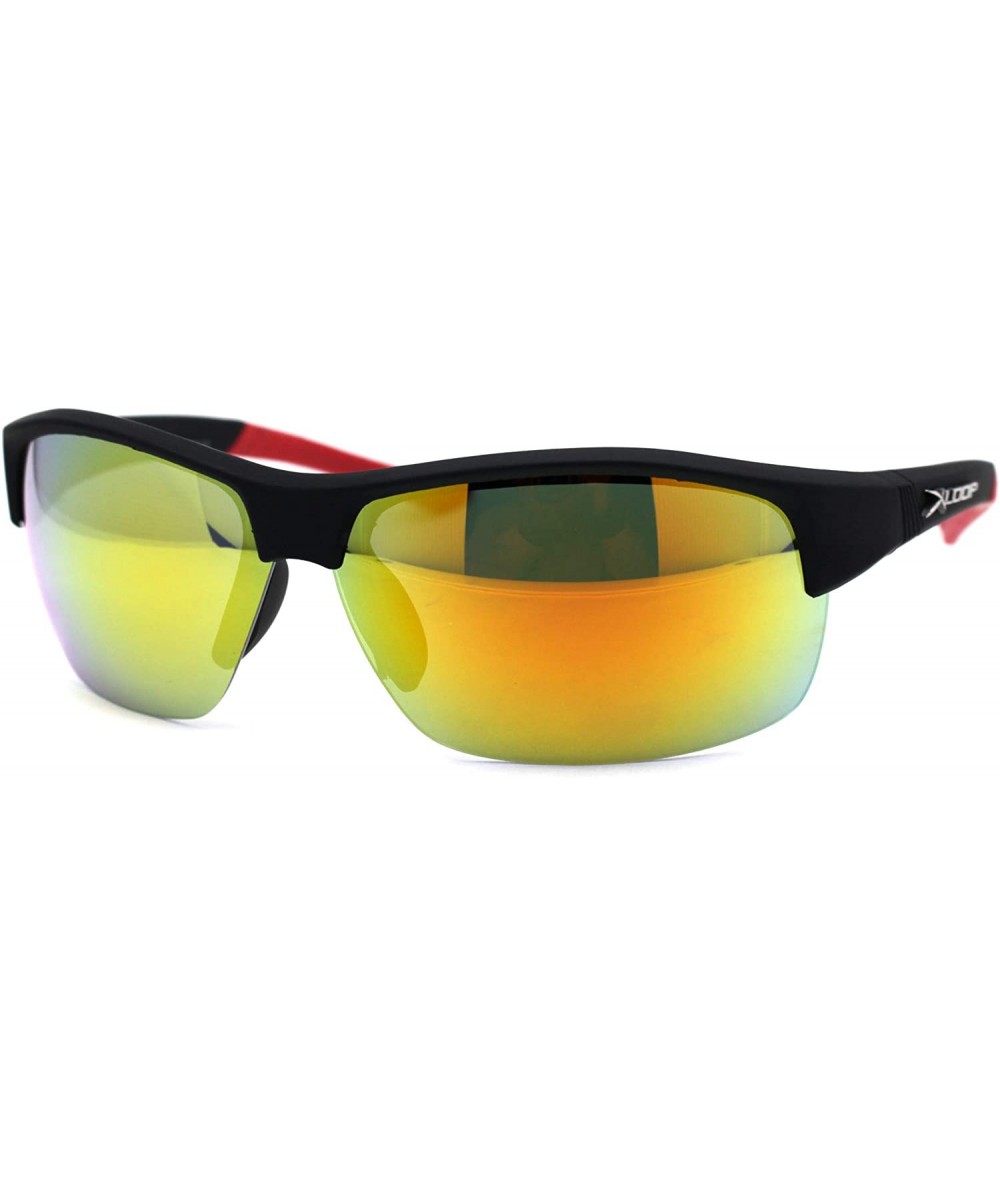 Sport Mens 90s Half Rim Sport Warp Baseball Sunglasses - Black Red Orange Mirror - CI197E9UE09 $9.65