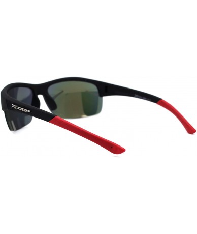 Sport Mens 90s Half Rim Sport Warp Baseball Sunglasses - Black Red Orange Mirror - CI197E9UE09 $9.65