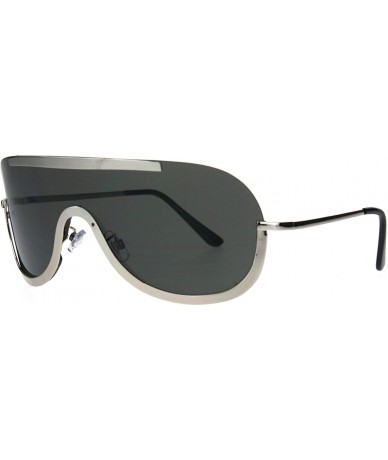 Shield Retro Modern Fashion Sunglasses Unisex Oversized Shield Frame UV 400 - Silver (Black) - C3185RWM0YG $9.28