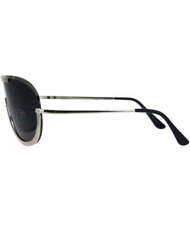 Shield Retro Modern Fashion Sunglasses Unisex Oversized Shield Frame UV 400 - Silver (Black) - C3185RWM0YG $9.28