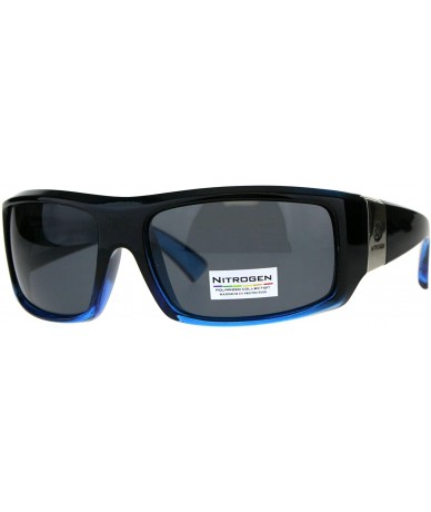 Rectangular Polarized Nitrogen Thick Plastic Warp Biker Sport Sunglasses - Black Blue Black - C618CA59K2S $11.77