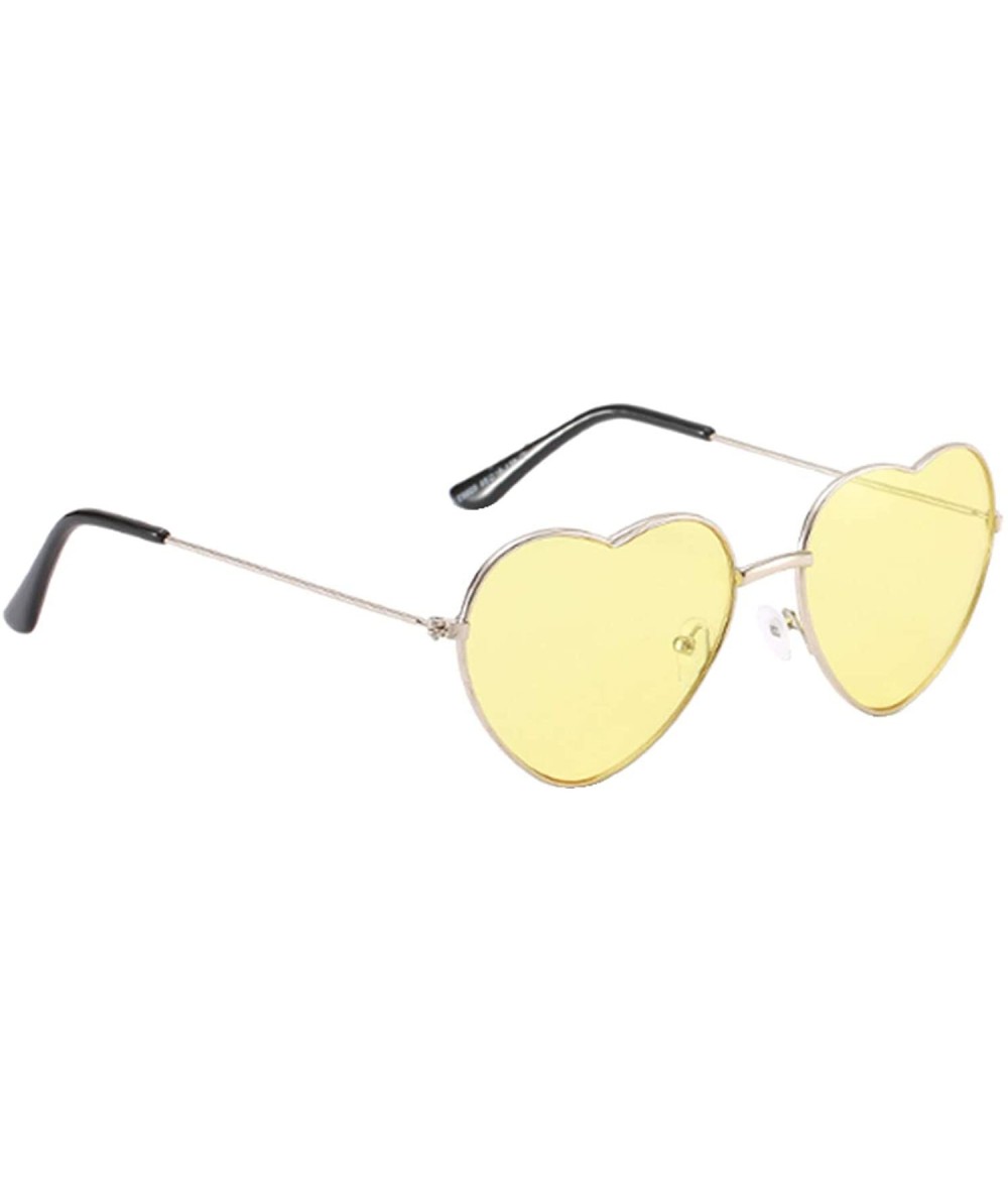 Goggle Women's Metal Frame Mirror Lens Cupid Heartshaped Sunglasses - Silver Lens/Yellow Frame - CC18WQKO2AA $14.61