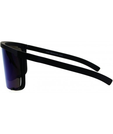 Oversized Oversize Flat Top Shield Exposed Lens Reflective Color Mirror Sunglasses - Black Blue - CI18G8RQ4IO $11.23