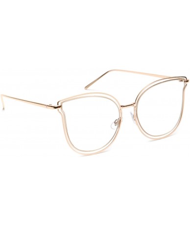 Oversized Oversized Women's Cat Eye Eyeglasses Metal Double Frame Clear Lens Slim Arms - Gold - CT18EQ8HXAR $23.91