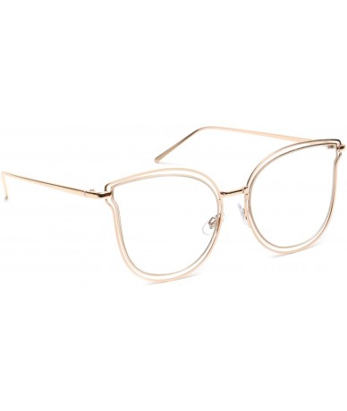 Oversized Oversized Women's Cat Eye Eyeglasses Metal Double Frame Clear Lens Slim Arms - Gold - CT18EQ8HXAR $12.96