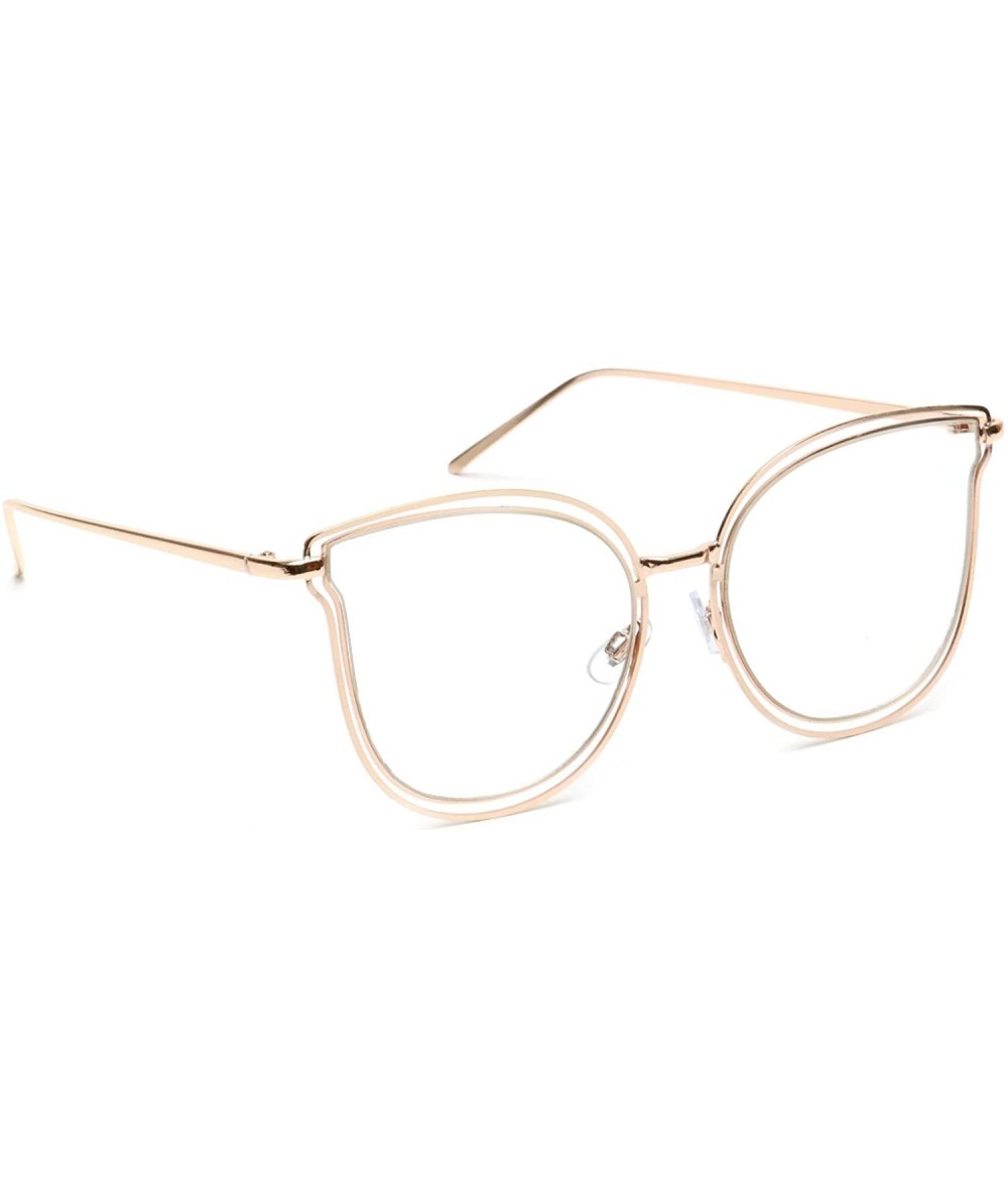 Oversized Oversized Women's Cat Eye Eyeglasses Metal Double Frame Clear Lens Slim Arms - Gold - CT18EQ8HXAR $23.91