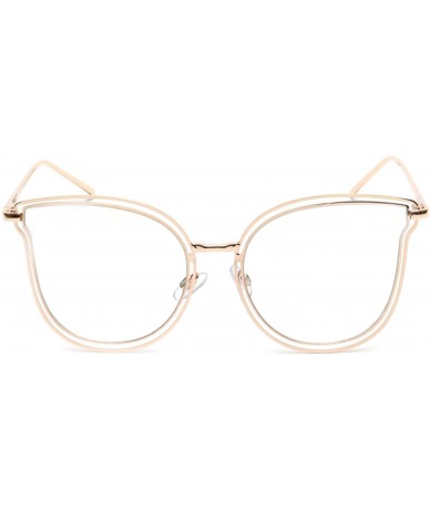 Oversized Oversized Women's Cat Eye Eyeglasses Metal Double Frame Clear Lens Slim Arms - Gold - CT18EQ8HXAR $23.91