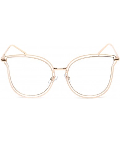 Oversized Oversized Women's Cat Eye Eyeglasses Metal Double Frame Clear Lens Slim Arms - Gold - CT18EQ8HXAR $12.96