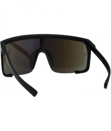 Oversized Oversize Flat Top Shield Exposed Lens Reflective Color Mirror Sunglasses - Black Blue - CI18G8RQ4IO $11.23