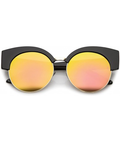Rimless Women's Half Frame Oversize Mirrored Flat Lens Round Cat Eye Sunglasses 59mm - Black Gold / Magenta Mirror - CH184S20...