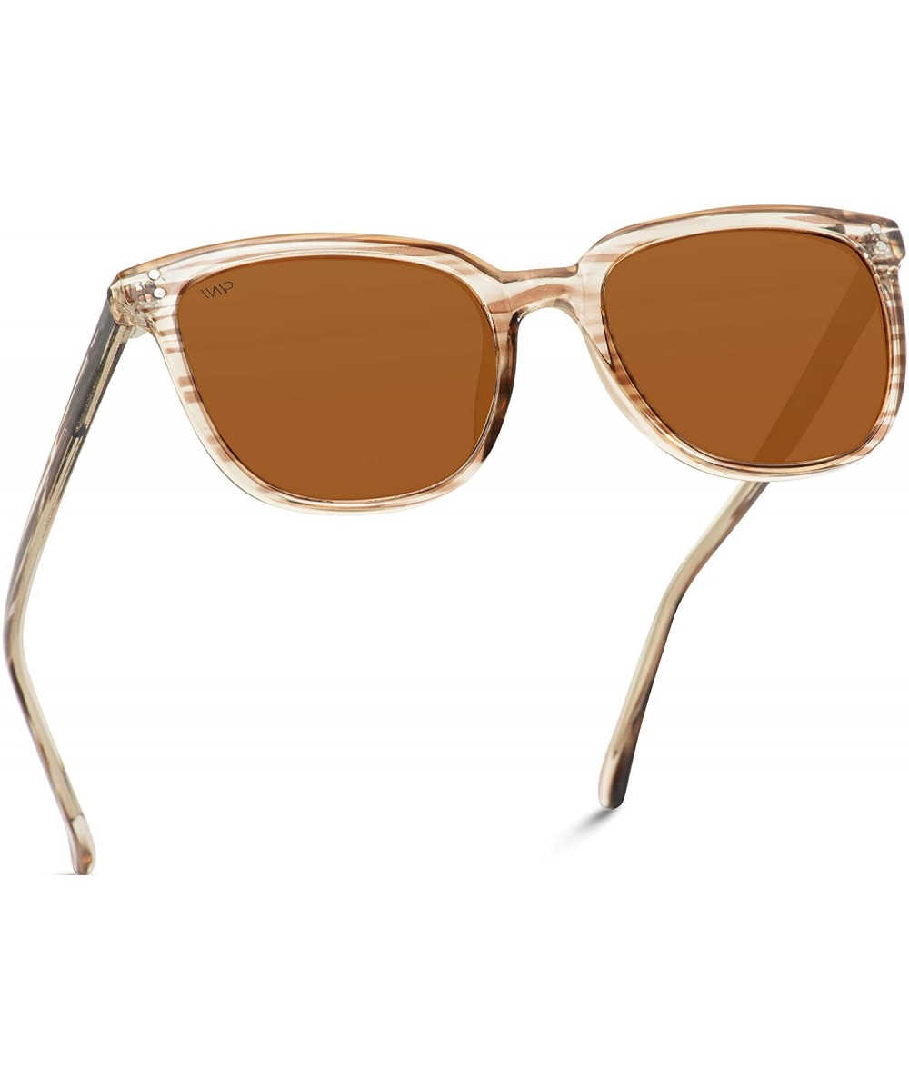 Square Classic Polarized Square Flat Retro Unisex Men Women Sunglasses - Brown Pattern / Brown Lens - C0193MY4R8I $55.17