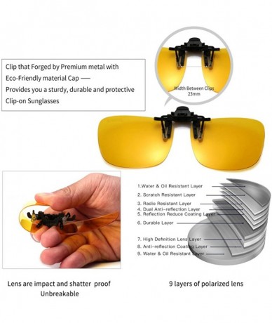 Round Polarized Clip-on Flip Up Metal Clip Rimless Sunglasses for Prescription Glasses - Yellow(night) - CA17YH0Y5WK $14.61
