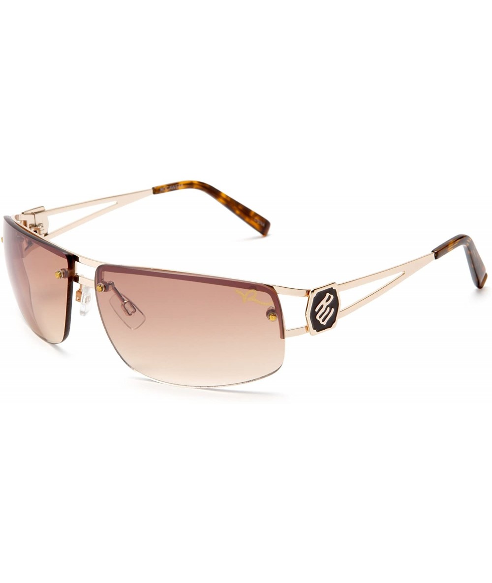 Semi-rimless Men's R1022 Semi-Rimless Rectangular Metal Sunglasses with 100% UV Protection- 65 mm - Gold - C21148VZFUT $44.86