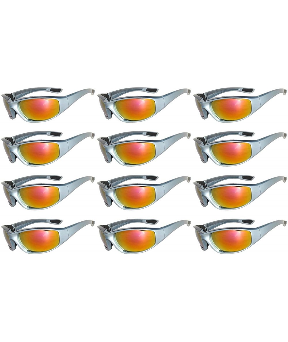 Sport 12 PCS Motorcycle Padded Foam Glasses Colored Lens Sunglasses Pink White Silver - 12-moto-silver-red-mirror - C718CZ8Q8...