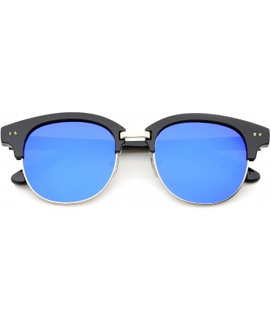 Rimless Bold Metal Nose Bridge Color Mirror Lens Round Half-Frame Sunglasses 52mm - Black-gold / Blue Mirror - CP12JP6GD07 $1...