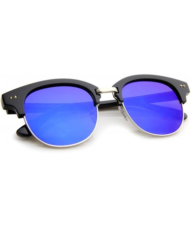 Rimless Bold Metal Nose Bridge Color Mirror Lens Round Half-Frame Sunglasses 52mm - Black-gold / Blue Mirror - CP12JP6GD07 $1...