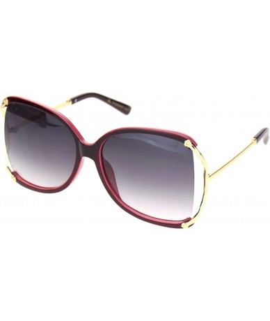 Butterfly Womens Luxury Exposed Side Lens Squared Butterfly Sunglasses - Burgundy Gradient Black - CF18NUW6U0C $10.75