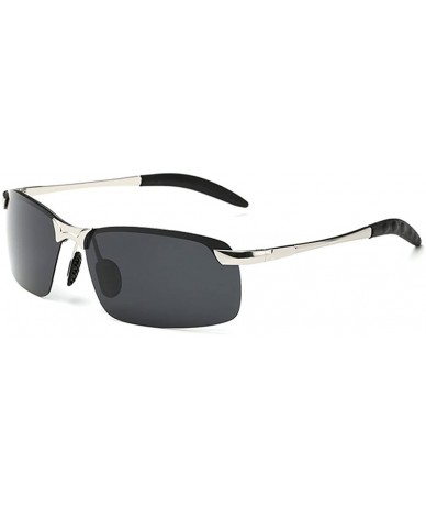 Square Sport Polarized Sunglasses Mens Driving aviator Sun Glasses men polarized shades - Silver/Grey - CJ184AC636X $8.43