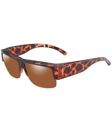 Rimless Polarized Sunglasses Wear Over Prescription Glasses Unisex Wrap Around Sun Glasses - Brown - CM18S7M6OZS $21.29