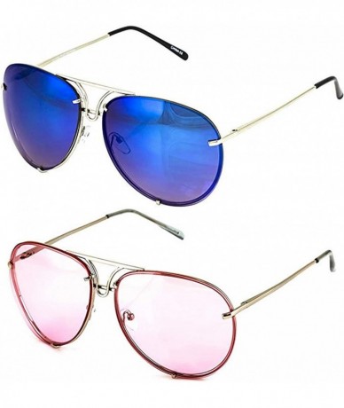 Oversized Aviator Poshe Oceanic Lens Twirl Metal Design Frames Sunglasses - Blue Mirror and Pink - C718IRN7HW4 $16.71