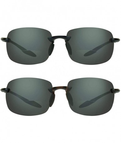 Wrap Bifocal Sunglasses Readers Men WomenLightweight Rimless - Black & Tortoise 2 Pair Combo - C7192IX52Q7 $34.32