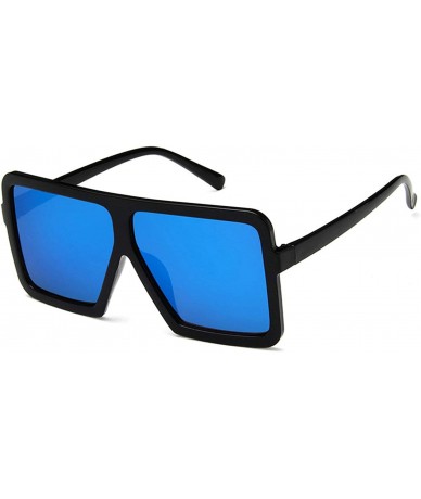 Oval Vintage style Big Frame Trapezoidal Sunglasses for Unisex Plastic Resin UV 400 Protection Sunglasses - Black Blue - CT18...