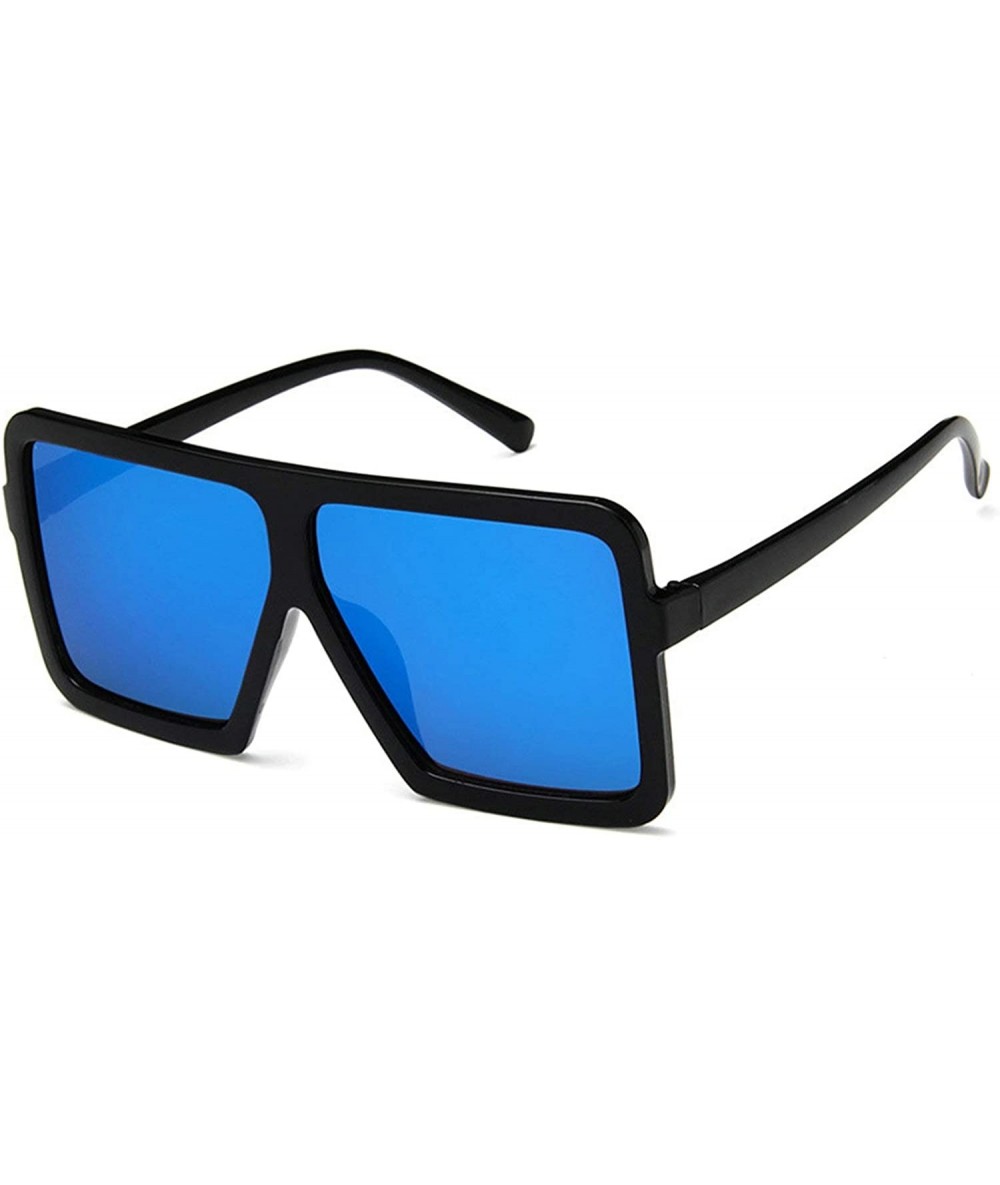 Oval Vintage style Big Frame Trapezoidal Sunglasses for Unisex Plastic Resin UV 400 Protection Sunglasses - Black Blue - CT18...