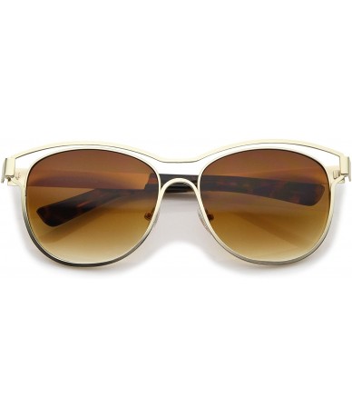 Wayfarer Modern Open Metal Brow Square Lens Horn Rimmed Sunglasses 57mm - Gold / Amber - CB12KCNNI7N $10.70
